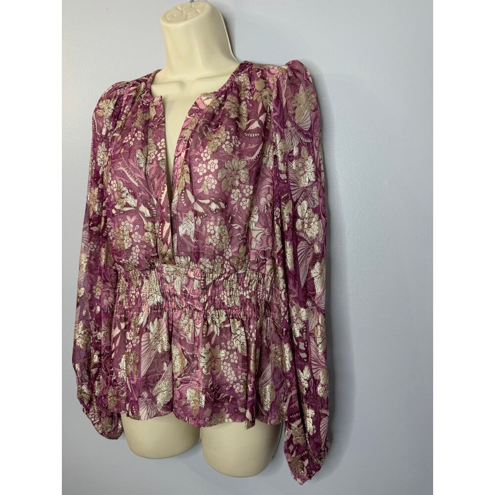 Anthropologie Somerset Floral Chiffon Blouse Floral Women's M New Romantic - Picture 14 of 15